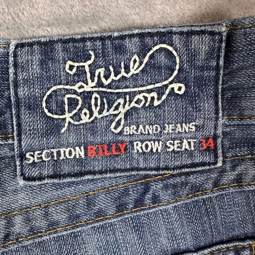 True Religion Billy Bootcut Jeans Mens 33 Blue Leather Horseshoe Made in USA